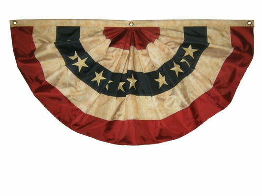 Vintage Tea Stained USA 3'X6' Fan Embroidered Nylon