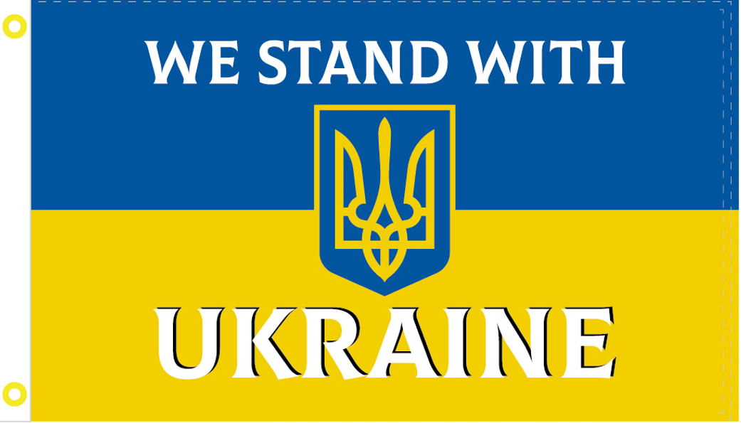 We Stand With Ukraine Trident 3'X5' Flag Rough Tex®